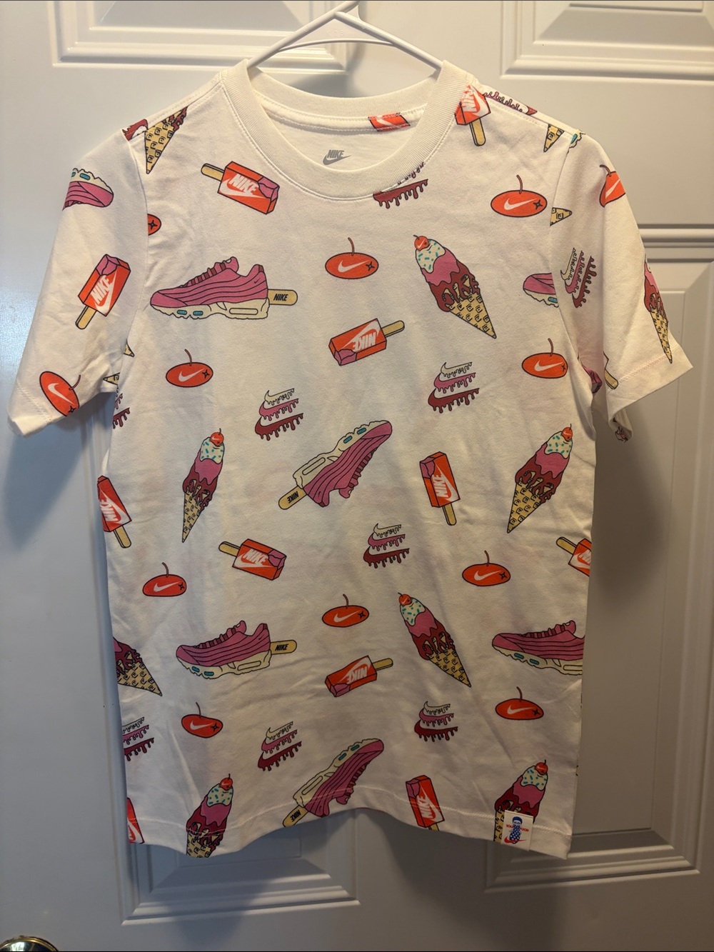 Nike Cream Tee with Pink Sneakers & Multicolor Ice Cream Print